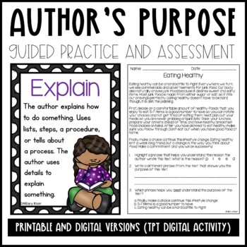 Preview of Author's Purpose Guided Practice and Assessment