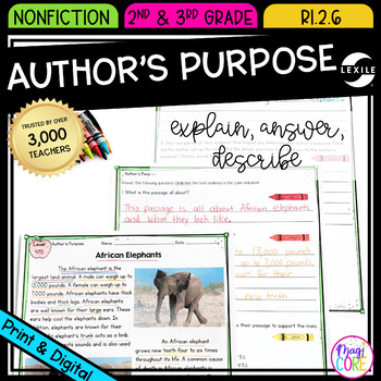 Preview of Author's Purpose - 2nd Grade RI.2.6 - Reading Comprehension Passages Worksheets
