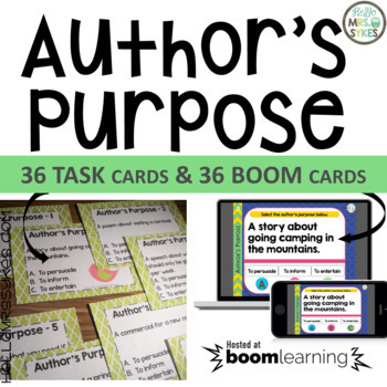 Preview of Author's Purpose 36 Task Cards AND 36 Boom Cards for Distance Learning