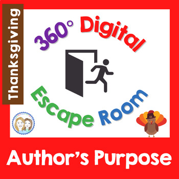 Preview of Thanksgiving Escape Room-Author's Purpose Activities -Thanksgiving Game
