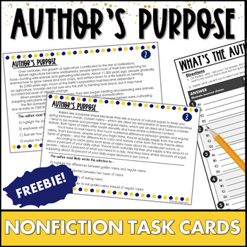 Preview of Author's Purpose Activity | Nonfiction Task Cards | Free