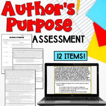 Preview of Author's Purpose Assessment or Review Worksheet for 4th, 5th, and 6th Grades