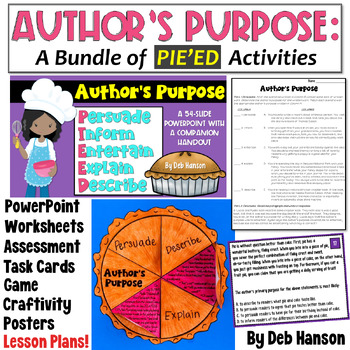 Preview of Author's Purpose Bundle of Activities: Worksheets, Task Cards, Game, Craft