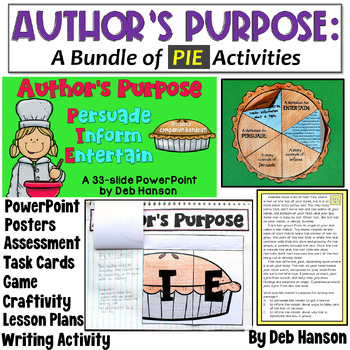Preview of Author's Purpose Bundle of PIE Activities: Worksheets, Task Cards, Game, Craft