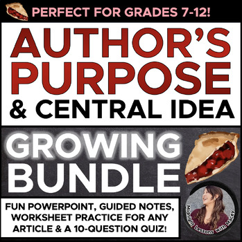 Preview of Author's Purpose & Central Idea BUNDLE! (PowerPoint, Notes, Worksheet, & Quiz)