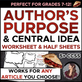 Author's Purpose & Central Idea Worksheet for ANY Article!