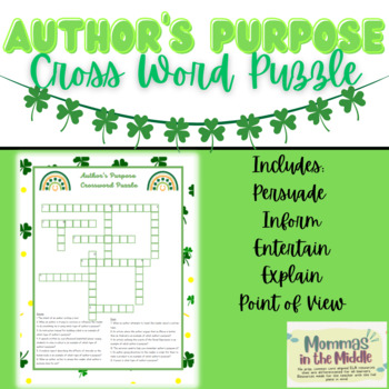 Preview of Author's Purpose Crossword Puzzle (ST. PATTY'S EDITION) + Answer Key