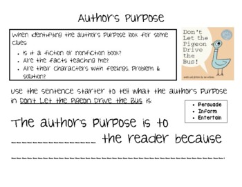 Preview of Author's Purpose - Don't Let the Pigeon Drive the Bus!