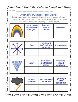 Author's Purpose Bingo Card
