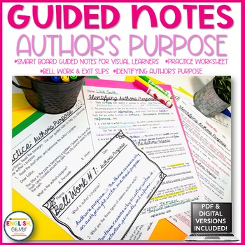 Preview of Author's Purpose, Author's Purpose Practice Worksheets, Guided Notes