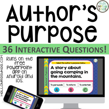 Preview of Author's Purpose ~ Interactive PPT game with 36 questions, grades 2-4