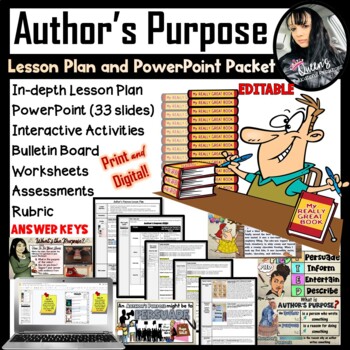 Preview of Author's Purpose Lesson Plan and PowerPoint PACKET (Print and Digital)