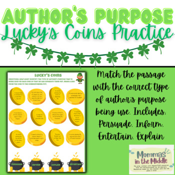Preview of Author's Purpose Matching Practice (ST. PATTY'S EDITION) + Answer Key