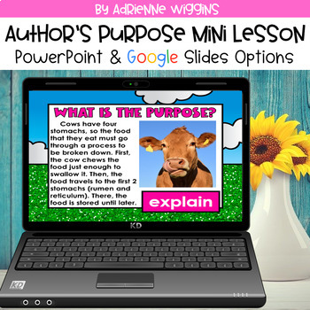 Preview of Author's Purpose Mini Lesson (Google Classroom & PPT) Distance Learning