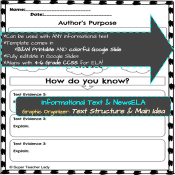 Preview of Author's Purpose (NewsELA & Informational Text Graphic Organizers)