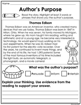 Author's Purpose Passages | Fiction vs Nonfiction Anchor Chart | TpT