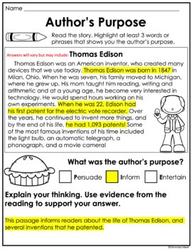 50+ Author's Purpose in Nonfiction worksheets for 3rd Grade on