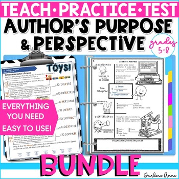 Preview of Author's Purpose & Point of View Notes, Worksheets, & Test