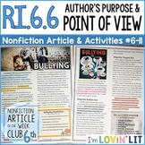 Author's Purpose & Point of View RI.6.6 | Bullying Article #6-11