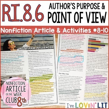 Preview of Author's Purpose & Point of View RI.8.6 | Instagram Influencers Article #8-10