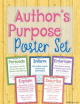Preview of Author's Purpose Poster Set: Persuade, Inform, Entertain, Explain, Describe