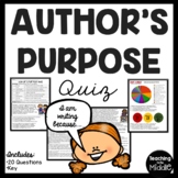 Author's Purpose Quiz with the topic of Bullying