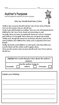 Author's Purpose Reading Passages - Literacy Stations