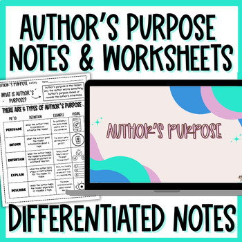 Preview of Author's Purpose Slides, Worksheets, Passages, & Graphic Organizers 6th - 8th