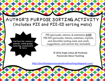Preview of Author's Purpose Sorting Activity - PIE & PIE-ED