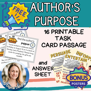 Preview of Author's Purpose Task Card Passages