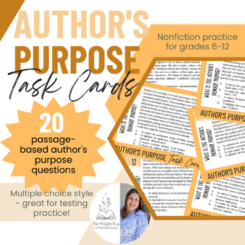 Preview of Author's Purpose Task Cards | 20 Passages w/ Multiple Choice Questions