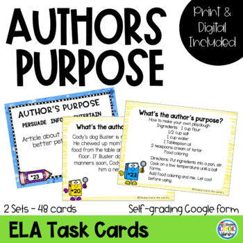 Preview of Author's Purpose Task Cards | Print and Google Classroom