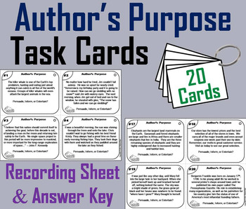 Preview of Author's Purpose Passages Task Cards Activity (PIE) (Reading Comprehension)