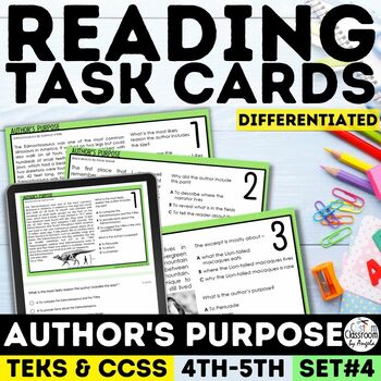 Preview of Author's Purpose Task Cards & Worksheets for 4th & 5th Grade ELA Test Prep