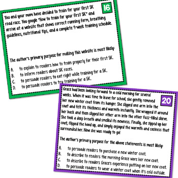 Author's Purpose Task Cards  Reading Comprehension Game –  AimeesEdventuresLLC