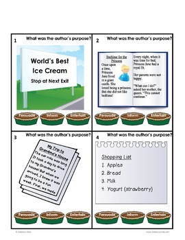 Author's Purpose 32 Task Cards persuade inform entertain review