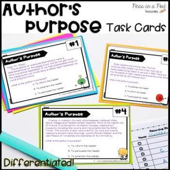Preview of Author's Purpose Task Cards RTI Daily Reading Comprehension 5th 6th 7th Grade