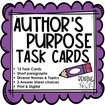 Preview of Author's Purpose Task Cards (print & digital) *FREEBIE*