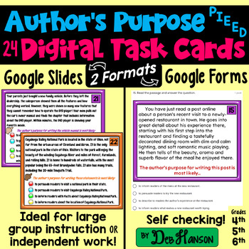 Preview of Author's Purpose Task Cards Using Google Forms or Slides: 24 Practice Passages