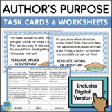Author's Purpose Task Cards Worksheet Activities Reading Passages Print+ Digital