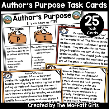 Author's Purpose Task Cards  Reading Comprehension Game –  AimeesEdventuresLLC