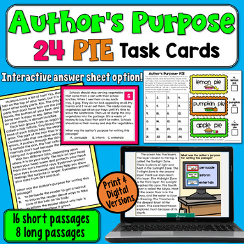 Preview of Author's Purpose PIE Task Cards: 24 Practice Passages for 2nd and 3rd Grade