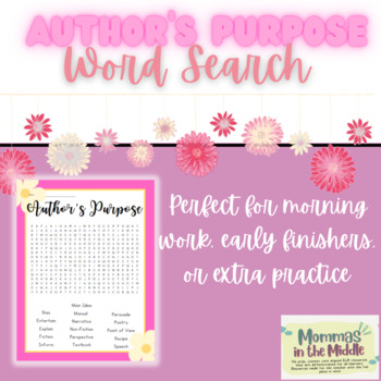 Preview of Author's Purpose Word Search + Answer Key