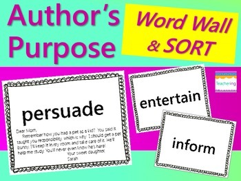 Preview of Author's Purpose Word Wall - Examples & SORT {Persuade, Inform, Entertain}