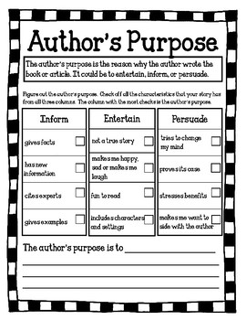 Author's Purpose Worksheets