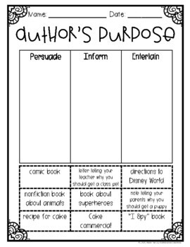 Author's Purpose Worksheets by Sunshine and Schooltime | TpT