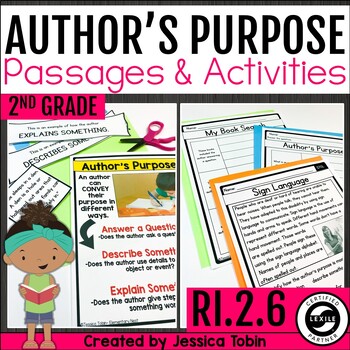 Preview of Author's Purpose - Worksheets, Task Cards, 2nd Grade Reading Activities RI.2.6