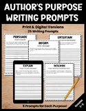Author's Purpose Writing Prompts: 25 Writing Prompts in Pr