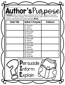 Preview of Author's Purpose and Evidence - PIE (Persuade Inform Entertain) Worksheet
