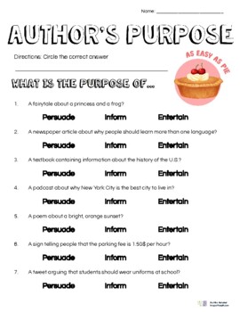 Preview of Author's Purpose for Writing (Persuade, Inform, Entertain) - FREEBIE
